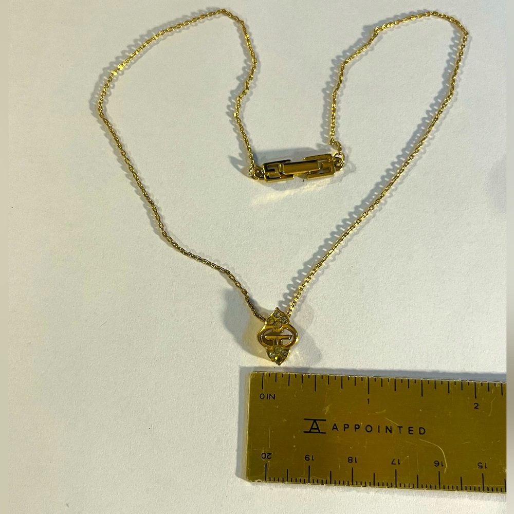 GIVENCHY Gold Necklace w/ Crystal Pendant, 16” Chain; GUC w/ 1 Missing Crystal - Picture 12 of 14